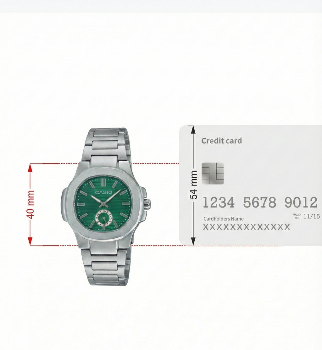 Classic Analog Silver Watch - Green Dial Edition