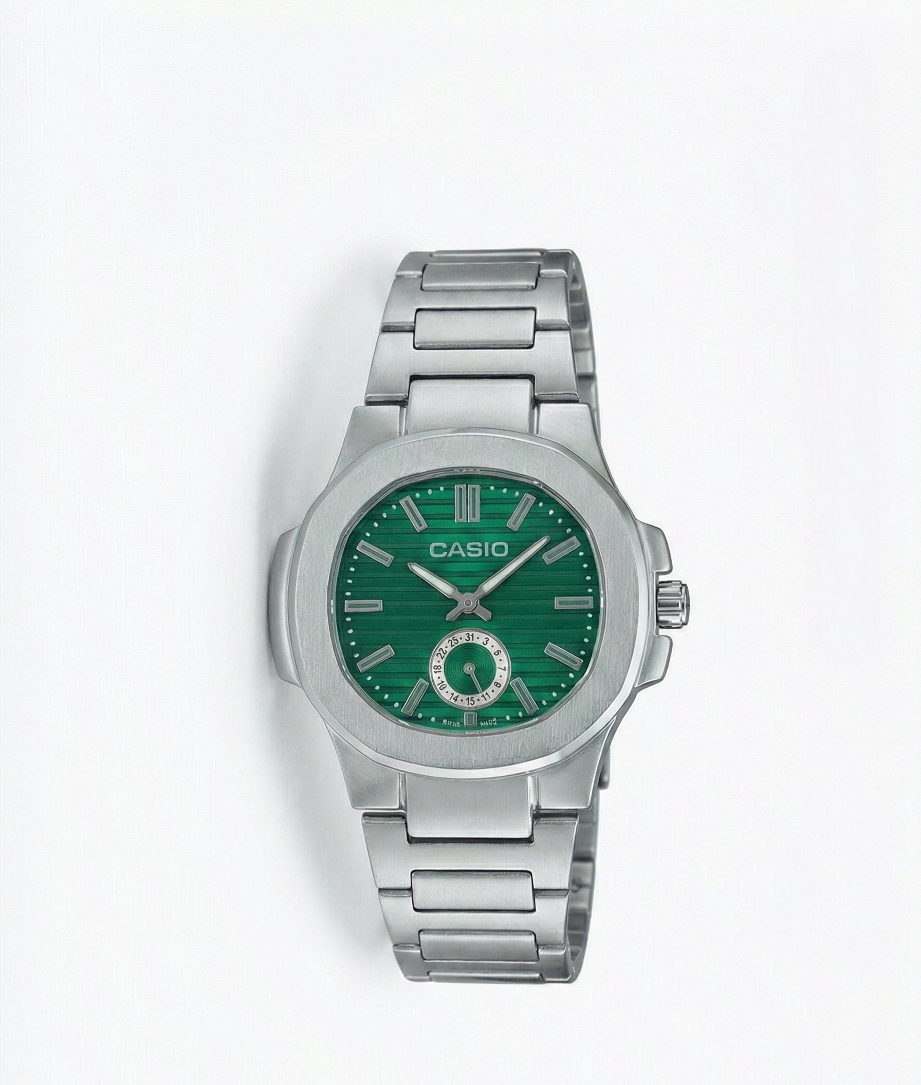 Classic Analog Silver Watch - Green Dial Edition